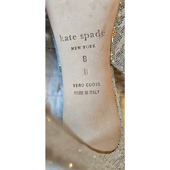 Kate Spade Metallic Silver Sparkle Platform Slingback Heels Women Sz 8B Open Toe - Picture 7 of 8
